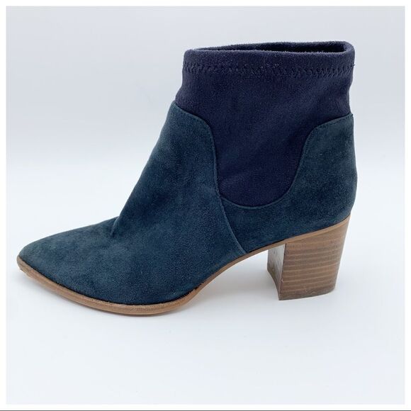 Sole Society  Dawnina‎ Blue Suede Pointed Toe Pull On Stretch Booties - Picture 1 of 13